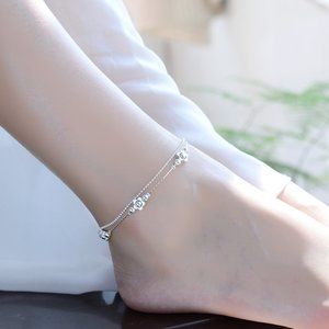 NEW 925 Sterling Silver Flower Bead Anklet